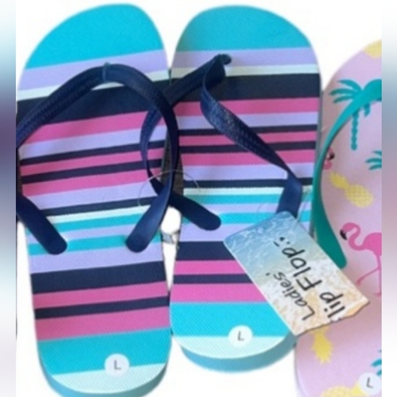 CUTE OLD NAVY Sandals Striped Blue Pink Dark Blue Flip Flop Shoes NEW 10 M - Picture 5 of 6